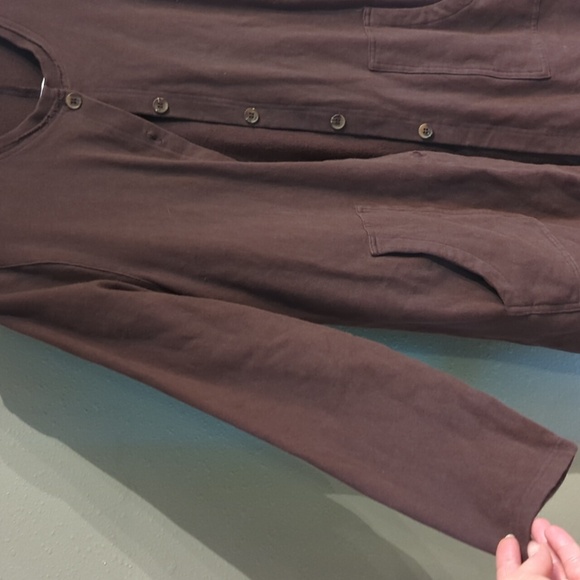 Kleen Brown Button Down Top Cotton Pockets Breathable Lagenlook Small Minimalist - Picture 9 of 13